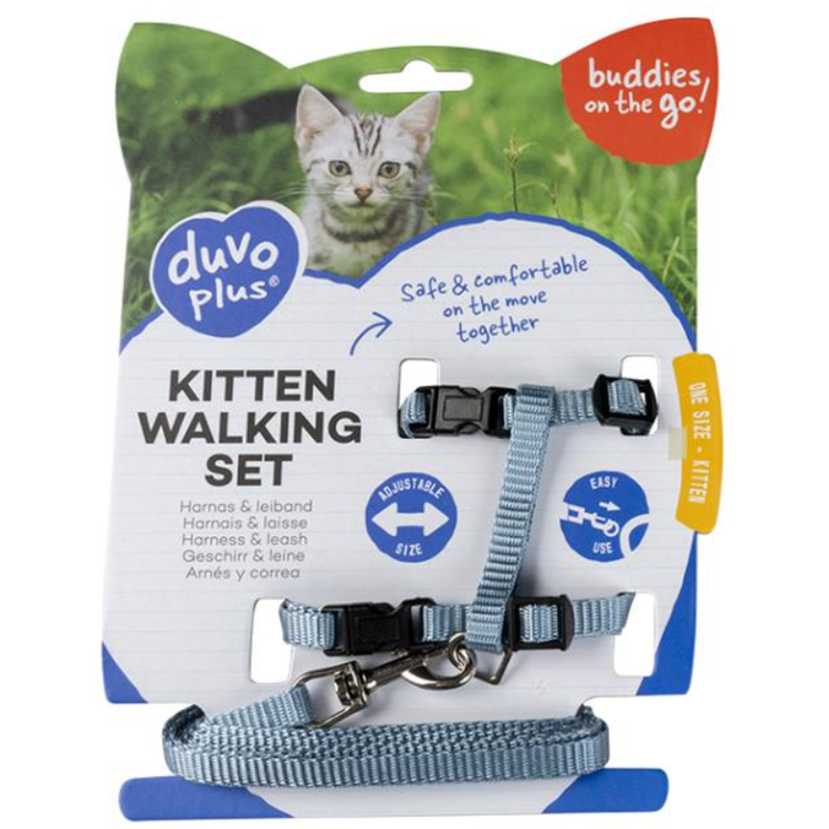 Duvo+ Kitten Walking Set Uni Blue - Harness & Leash - 15-25cm / 125cm