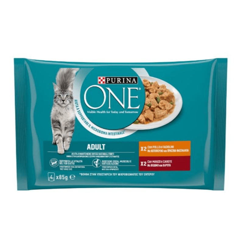 Purina One Adult Complete Cat Food with Chicken & Βeef 4x85gr