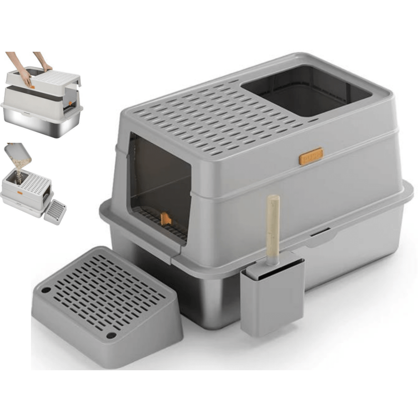 Closed Stainless Steel Cat Litter Box 60x40x38cm