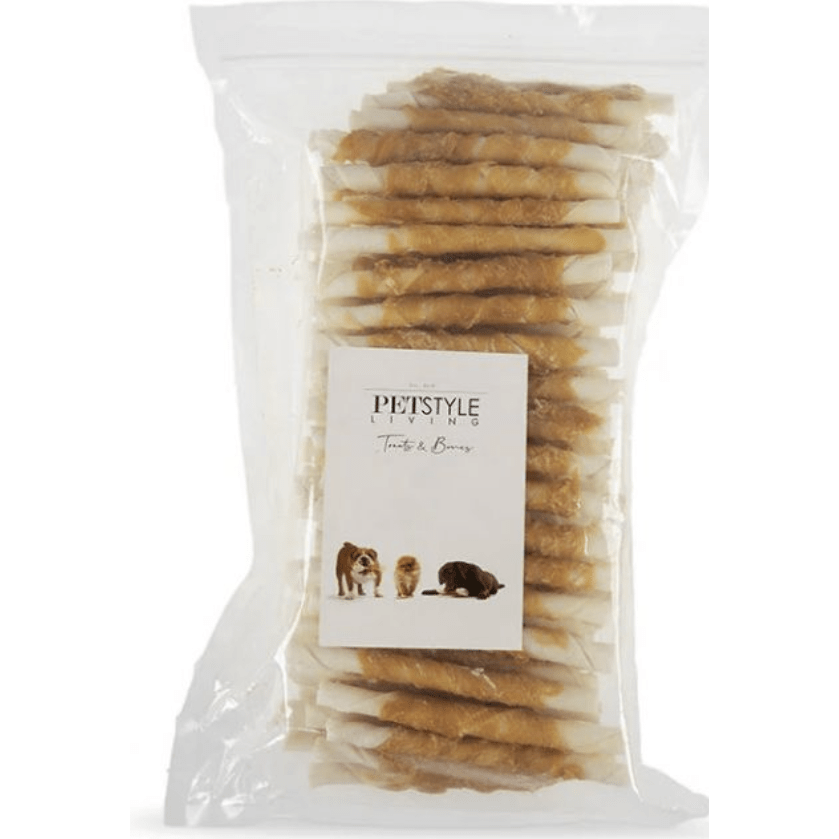 Petstyle Beef Hide Twisted Stick with Chicken 100pcs