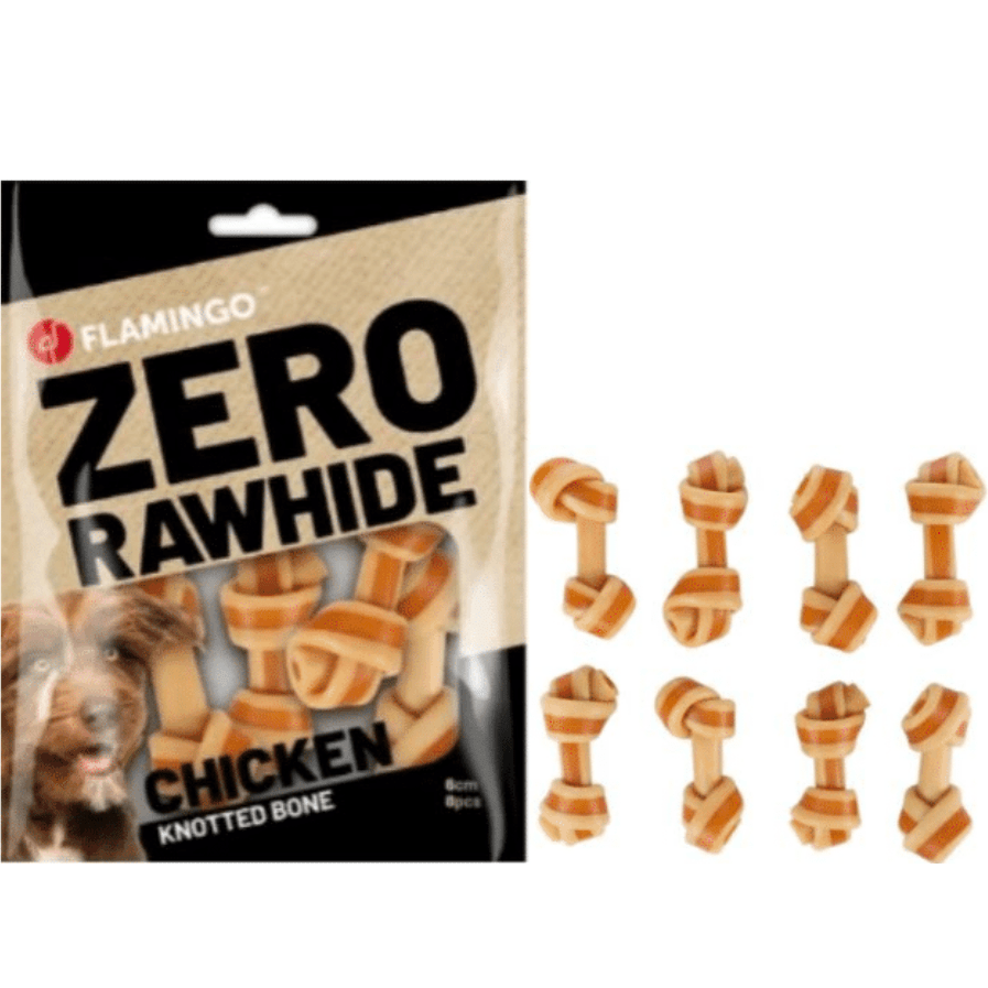 Zero Rawhide Knotted Bone with Chicken 6cm 8pcs
