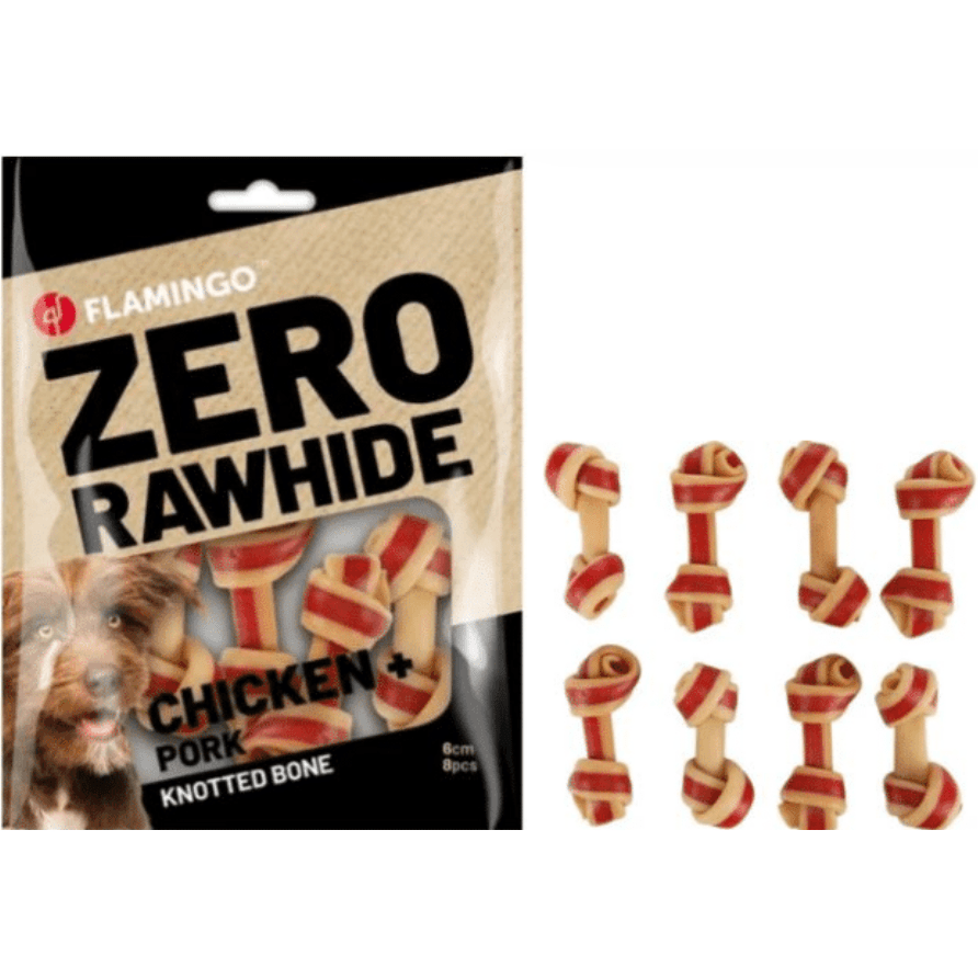Zero Rawhide Knotted Bone with Chicken & Pork 6cm 8pcs