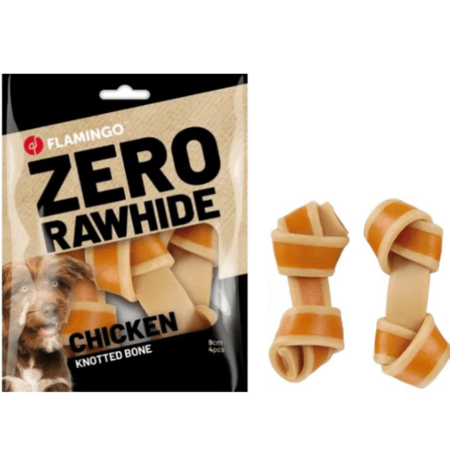 Zero Rawhide Knotted Bone with Chicken 9cm 4pcs 144gr