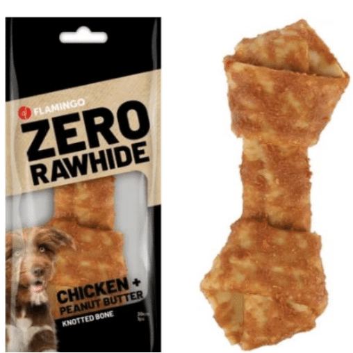 Zero Rawhide Knotted Bone with Chicken & Peanut Butter 20cm