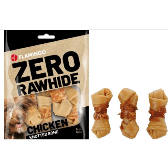 Zero Rawhide Knotted Bone with Chicken 6cm 6pcs