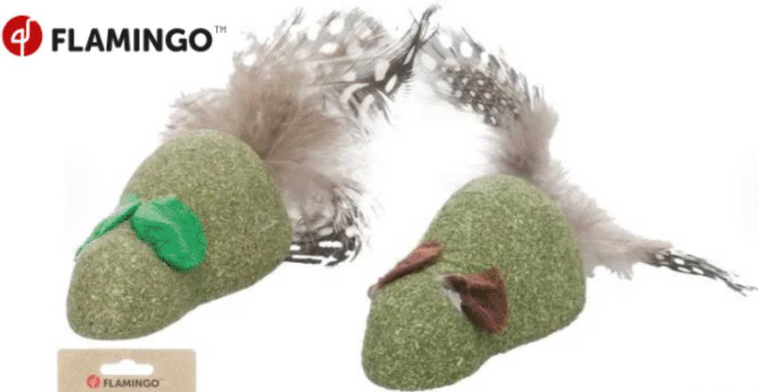 Flamingo Kitti Mouse with Feathers 2pc 12.7x3.5x3.5cm