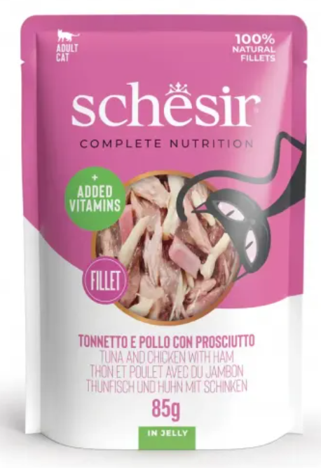 Schesir Wet Cat Food - Tuna and Chicken with Ham 12x85gr