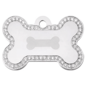 Large Silver Clear Strass Bone Dog Tag 3.8X2.4cm - Markospets