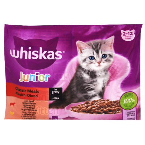 Whiskas Junior Classic Meals Beef & Chicken In Gravy 4x85gr