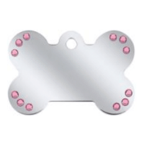 Silver with Pink Diamantes Bone I.D Tag 3.8x2.4cm - Markospets