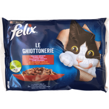 Felix Le Ghiottonerie Cat Pouches With Beef And Chicken in Jelly 4x100gr