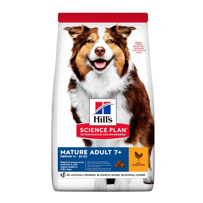 Hills Science Plan Medium Mature Adult 7+ Dog Food With Chicken 12+2kg Free