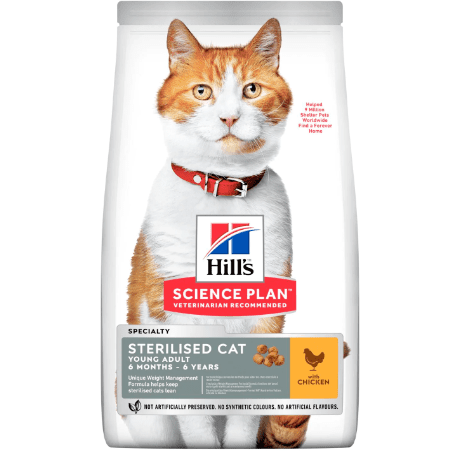 Hills Science Plan Sterilised Cat 1.5kg + 3x85gr Pouches Healthy Cuisine Sterilised Cat Young Adult FREE